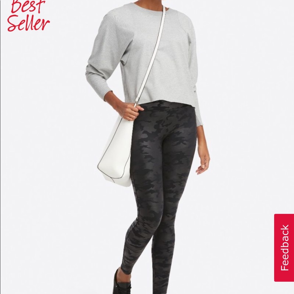 Spanx faux leather matte black camo leggings